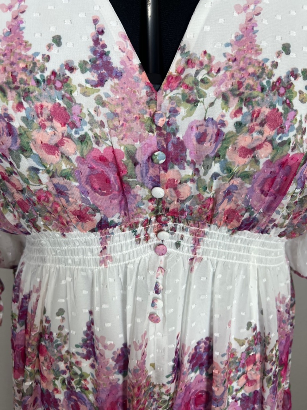 MELANIE T Women’s Size 18 White Wisteria Floral Print V-Neck Chiffon Maxi Dress - Picture 6 of 14